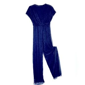 ASAP miami brand high waist jumpsuit in sheer metallic navy and stretchy fabrics